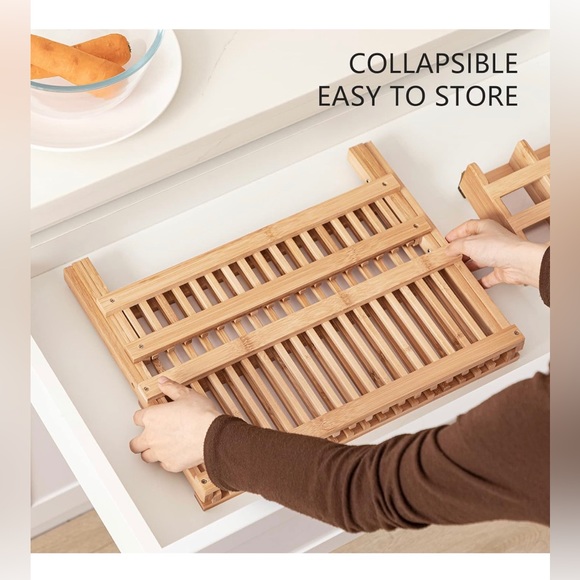 HBlife Dish Rack, Bamboo Folding 2-Tier Collapsible Drainer Dish Drying Rack - Picture 4 of 6